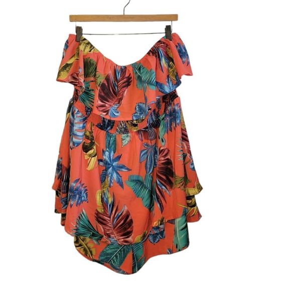 Fashion Nova Tube Top Tropical Paradise Passion Romper Orange Floral Flounce 1X - Picture 6 of 10